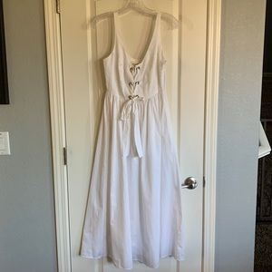Mara Hoffman lace up front midi dress with grommets in white